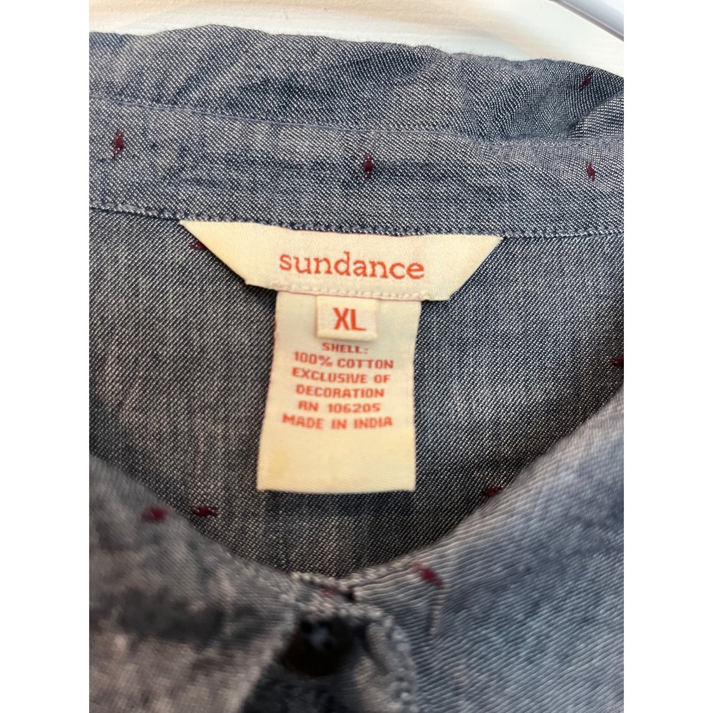 Sundance Blue Chambray Embroidered Western Boho Clip Dot Shirt Womens XL b7 - Picture 3 of 8